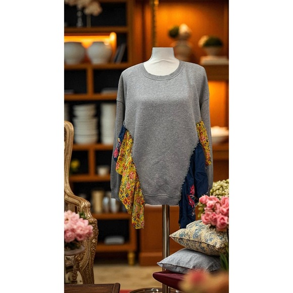 Free People Tops - Free People‎ She's Just Cute Gray Ruffle Pullover Sweatshirt Size Medium